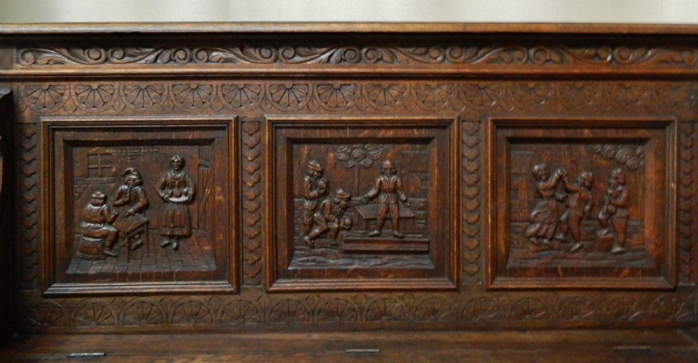 green man carved oak settle View III