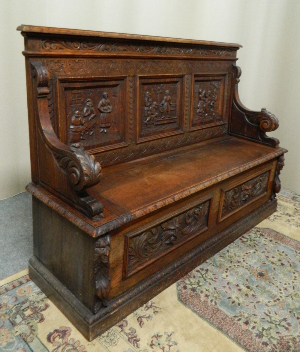 green man carved oak settle View IV
