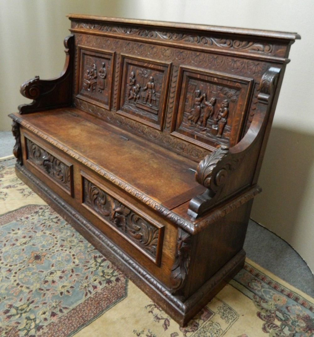 green man carved oak settle View VI