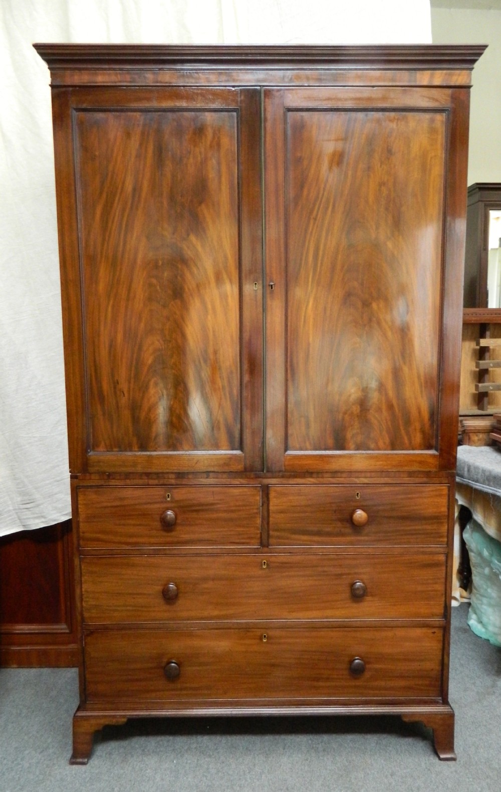 Georgian mahogany linen press View VI