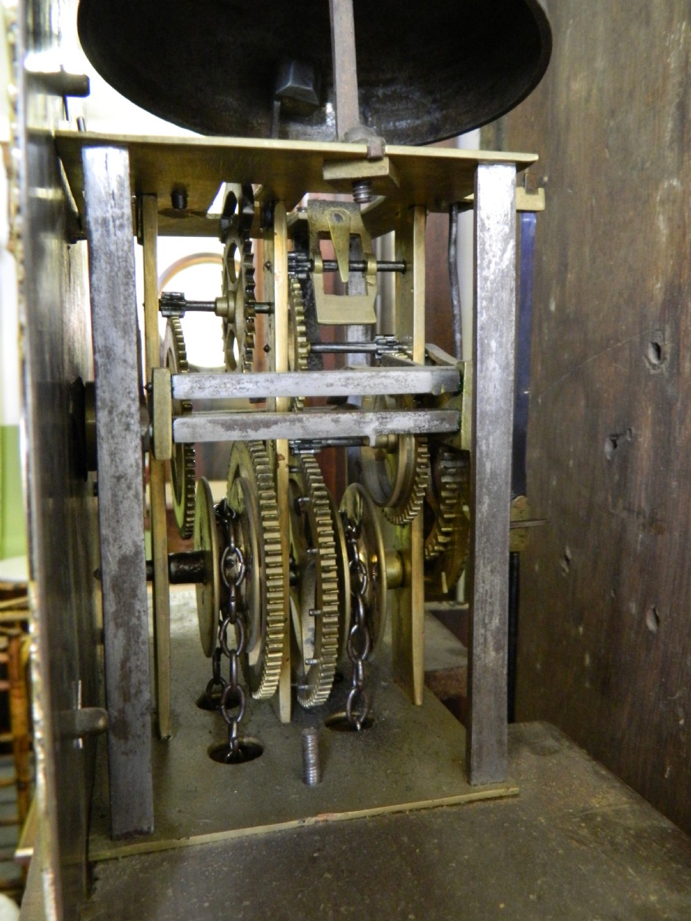 small oak single pointer longcase clock View VII