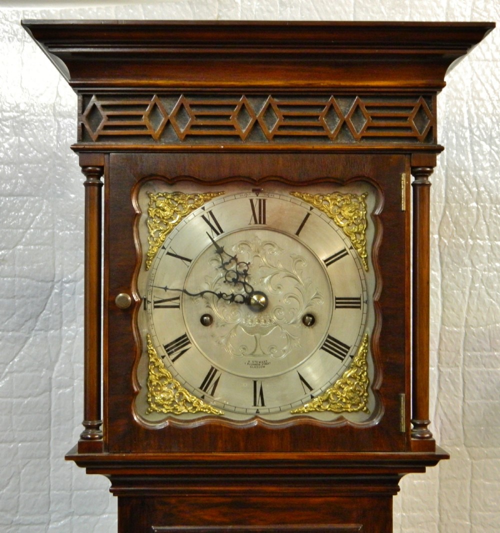 fine quality small mahogany longcase clock - R Stewart Glasgow View V