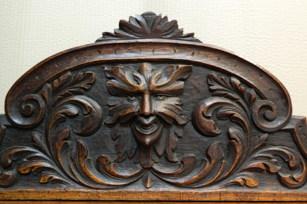 carved oak Greenman settle  View IV