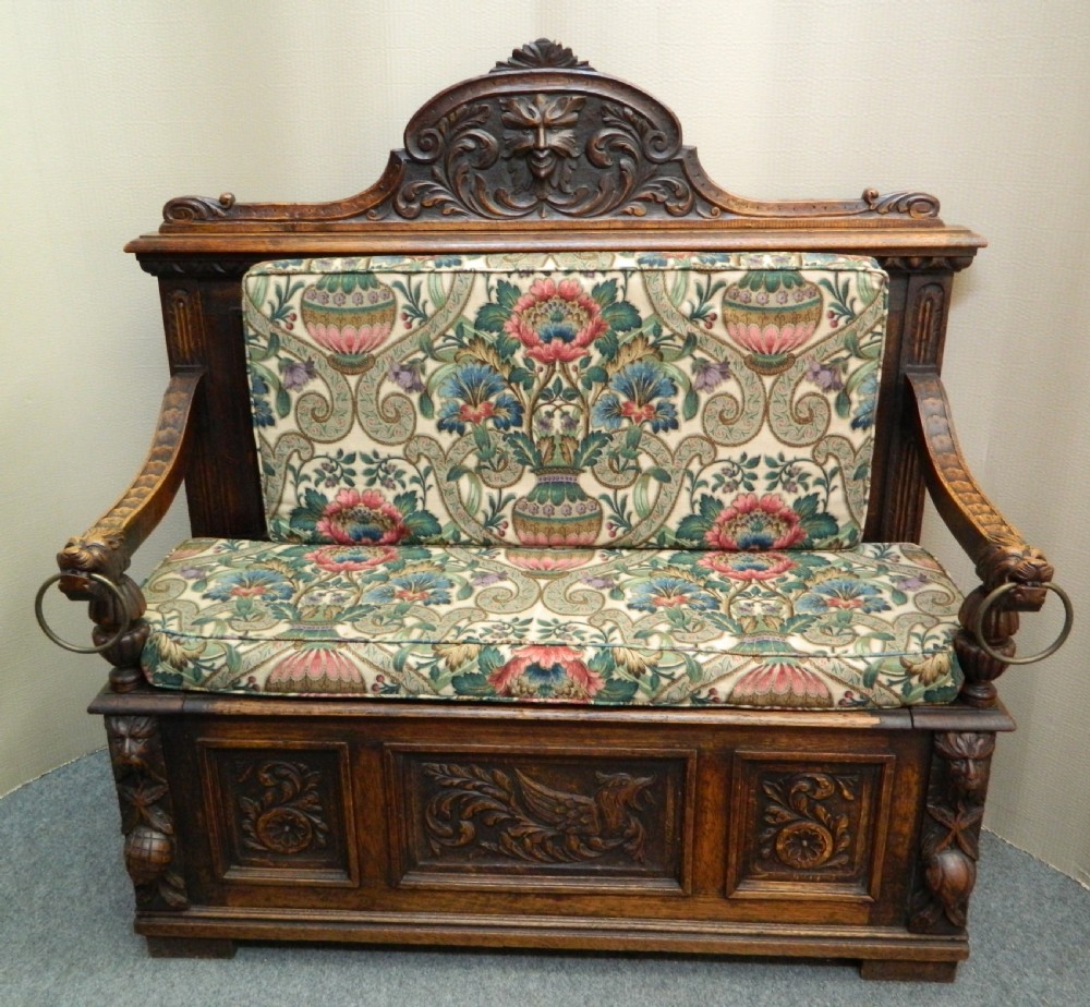 carved oak Greenman settle  View VII