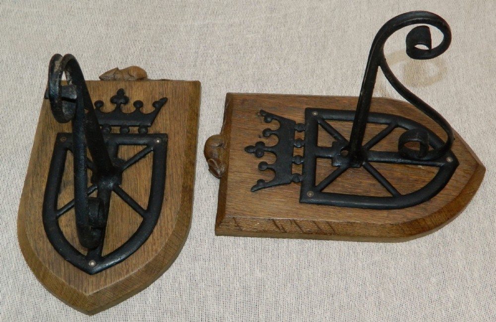 pair of Mouseman oak wall brackets View IV