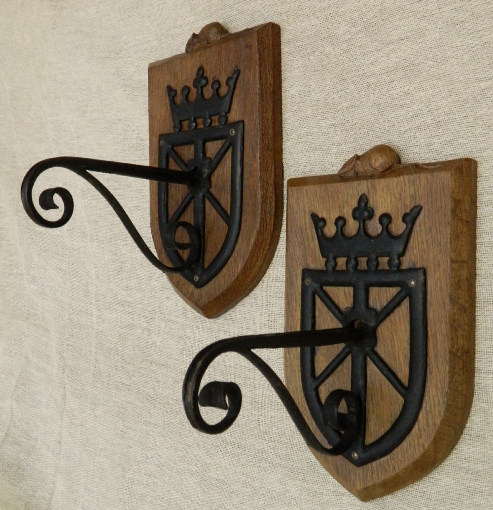 pair of Mouseman oak wall brackets View V