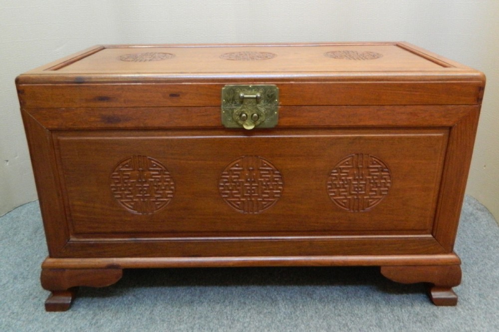 Chinese carved camphor wood trunk