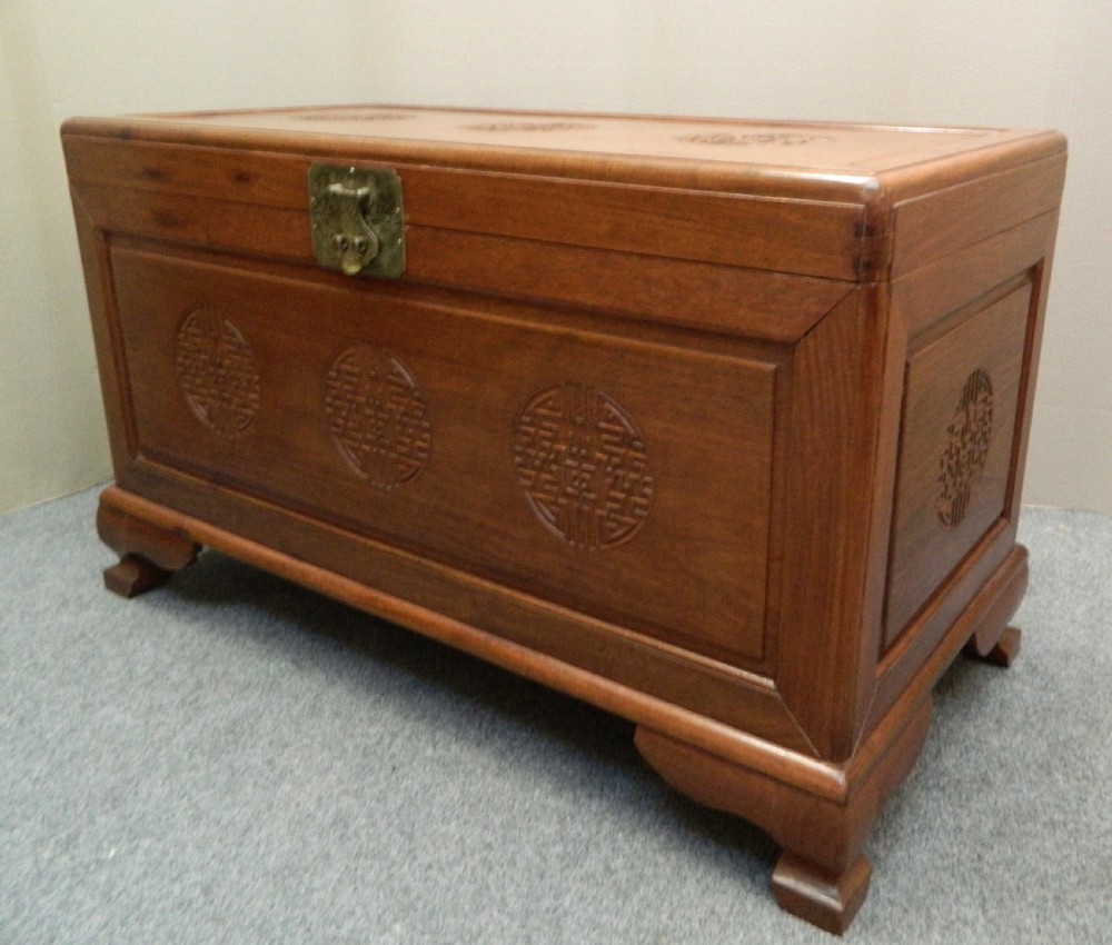 Chinese carved camphor wood trunk View II
