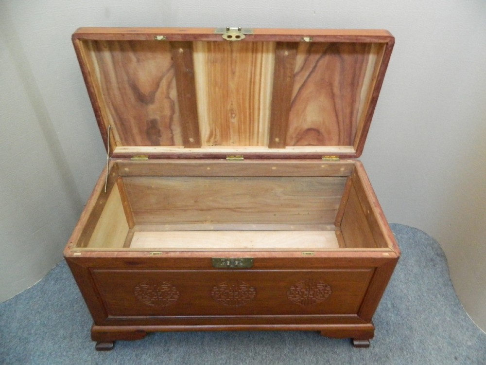 Chinese carved camphor wood trunk View V