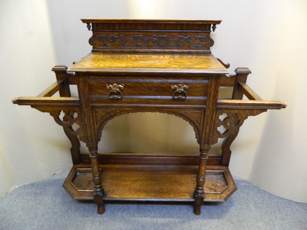 Arts & Crafts oak hall stand View VI