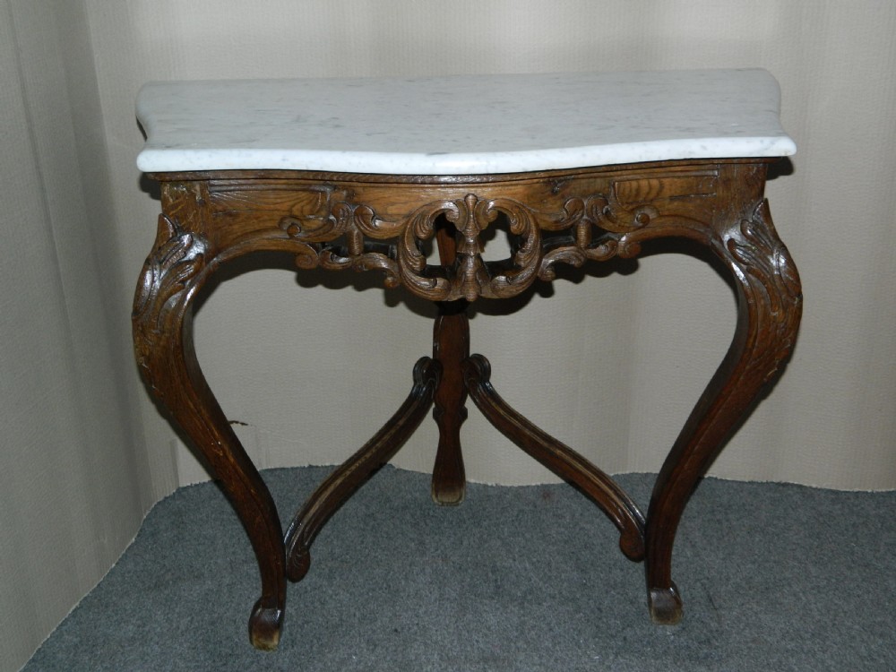 marble top oak console table