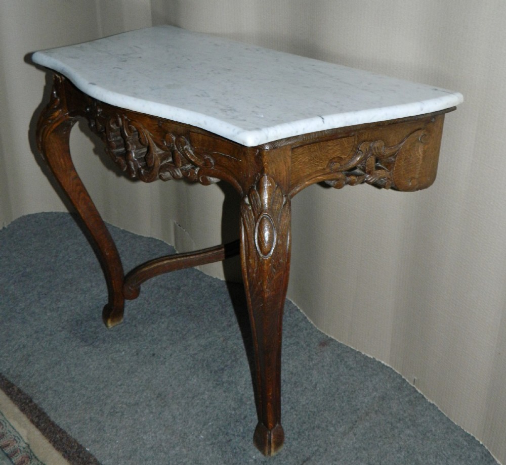 marble top oak console table View IV