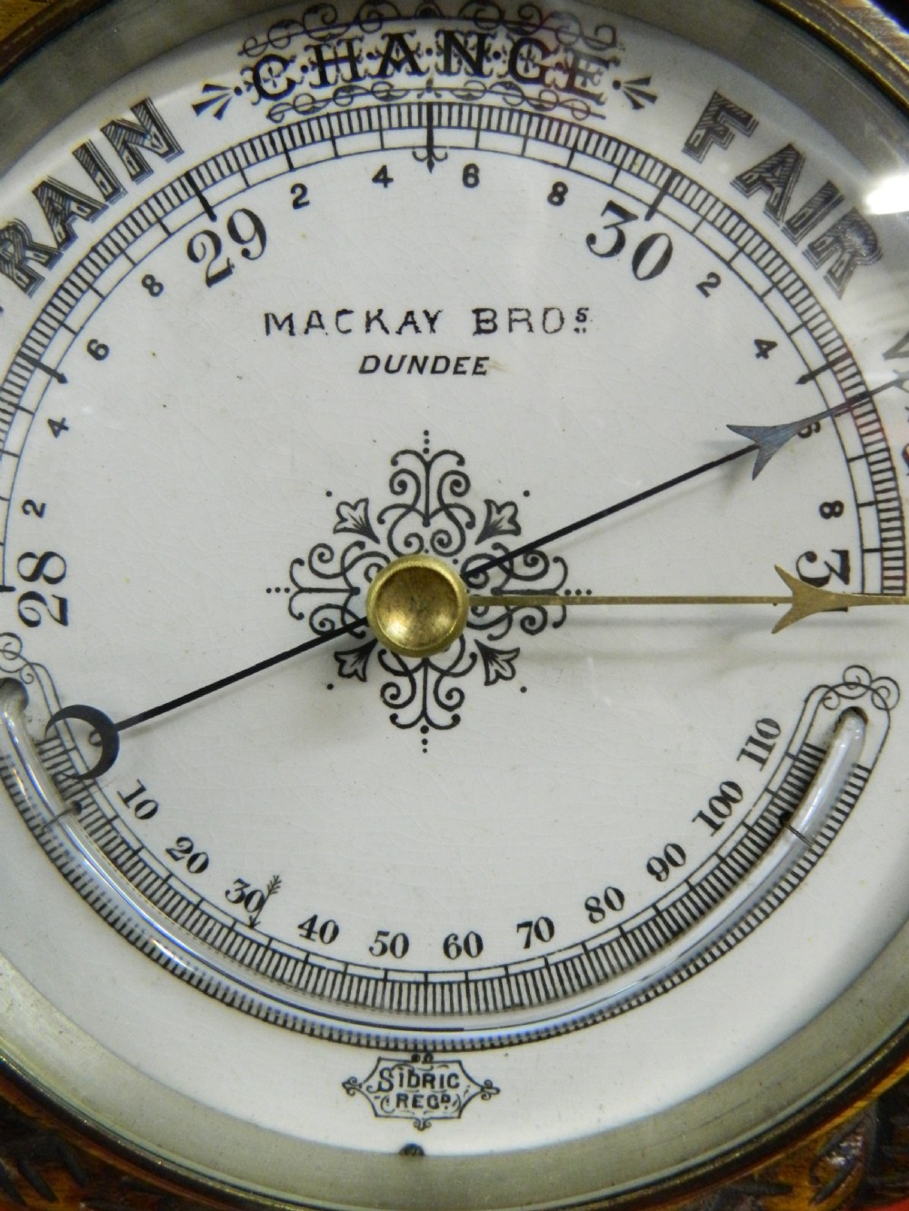 carved oak rope twist aneroid barometer View II