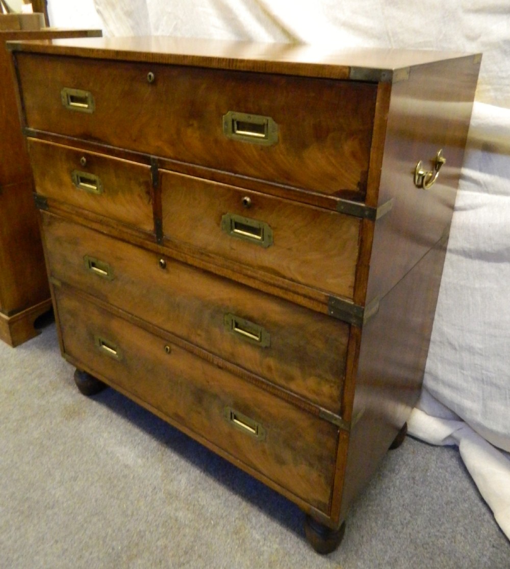 mahogany military campaign chest with secretaire drawer View II