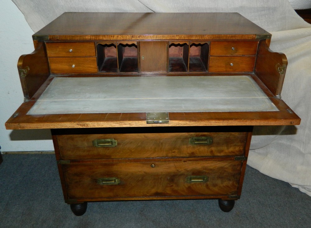 mahogany military campaign chest with secretaire drawer View V