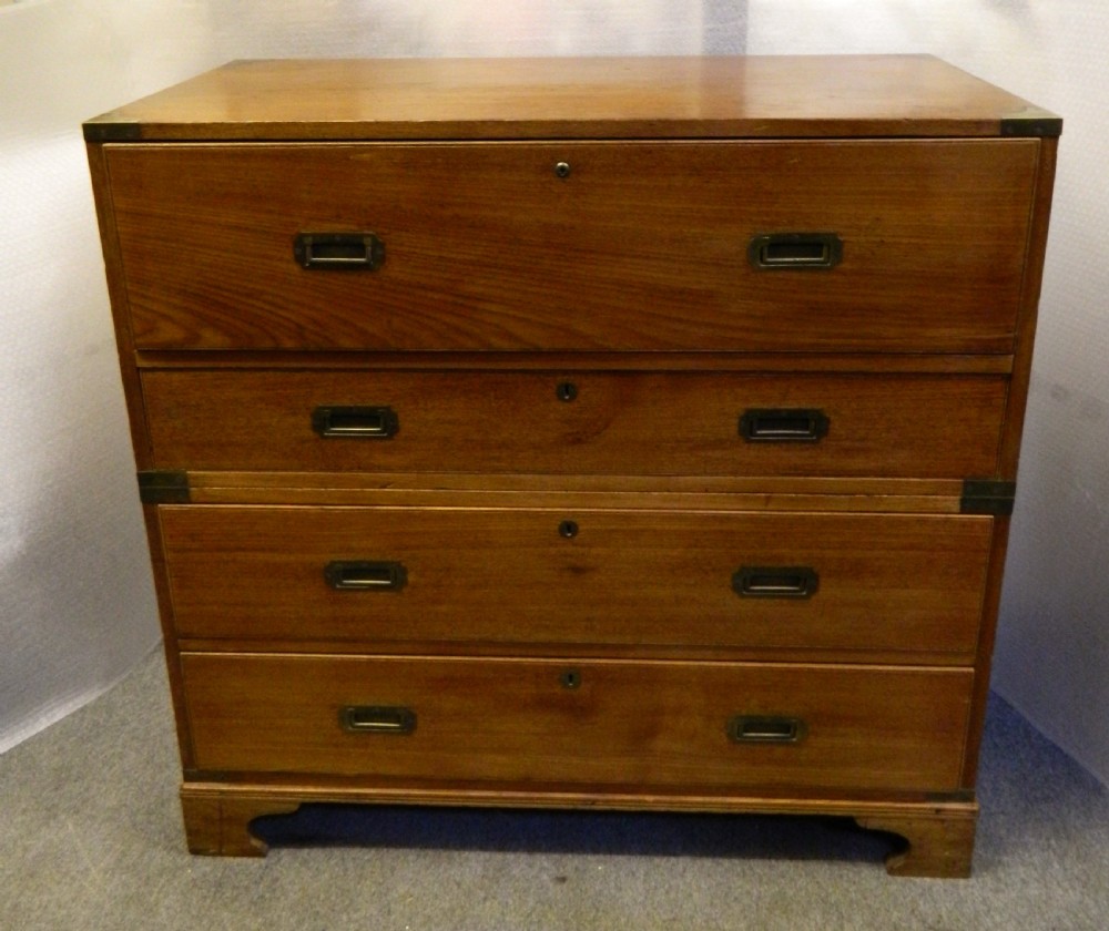 teak military campaign chest with secretaire drawer
