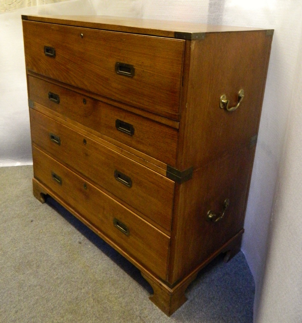 teak military campaign chest with secretaire drawer View II