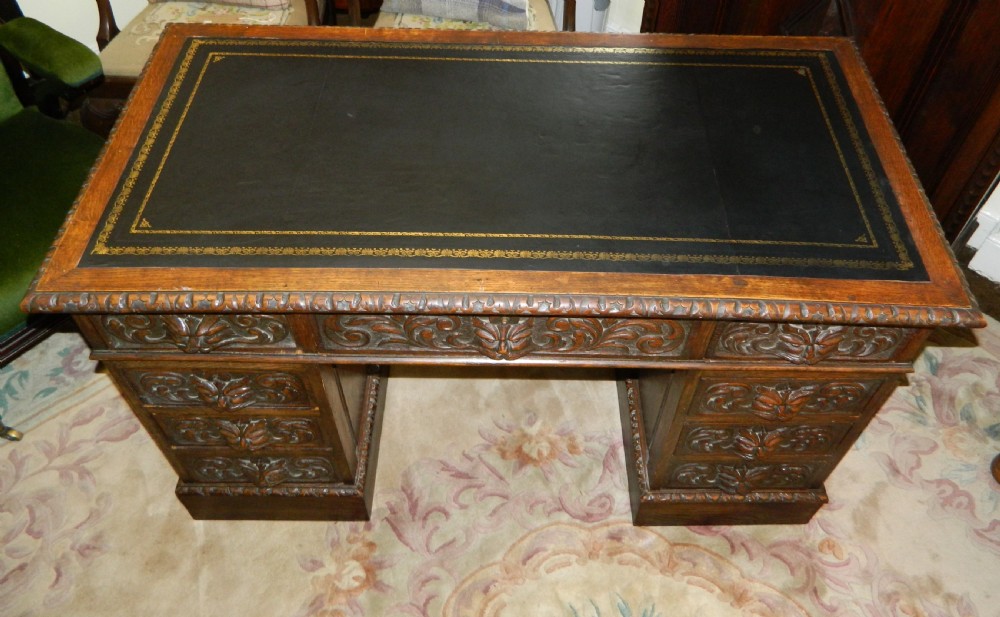 Carved oak green man desk View V