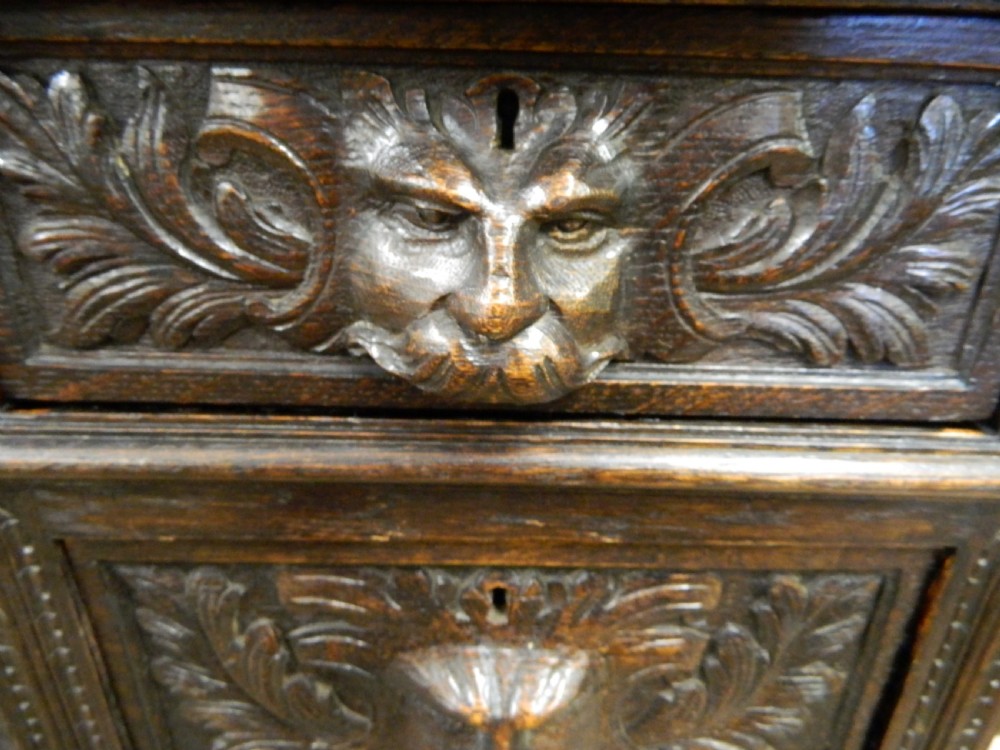 Carved oak green man desk View II