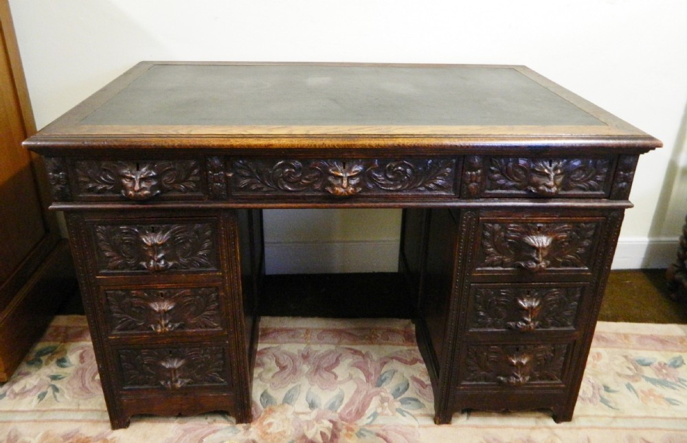 Carved oak green man desk View V