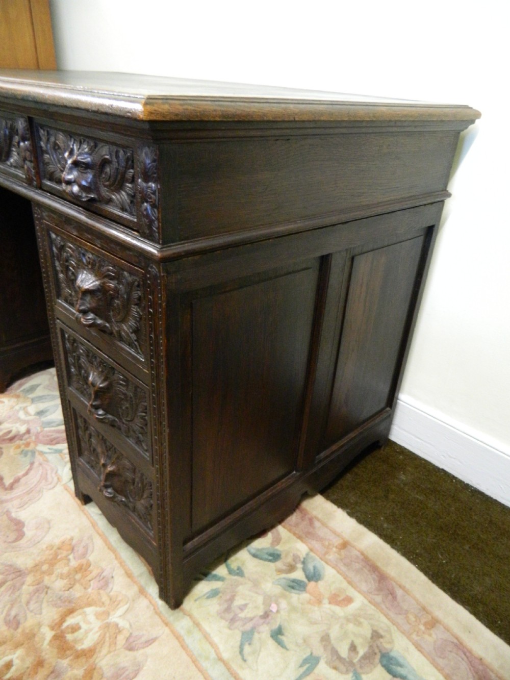 Carved oak green man desk View VIII