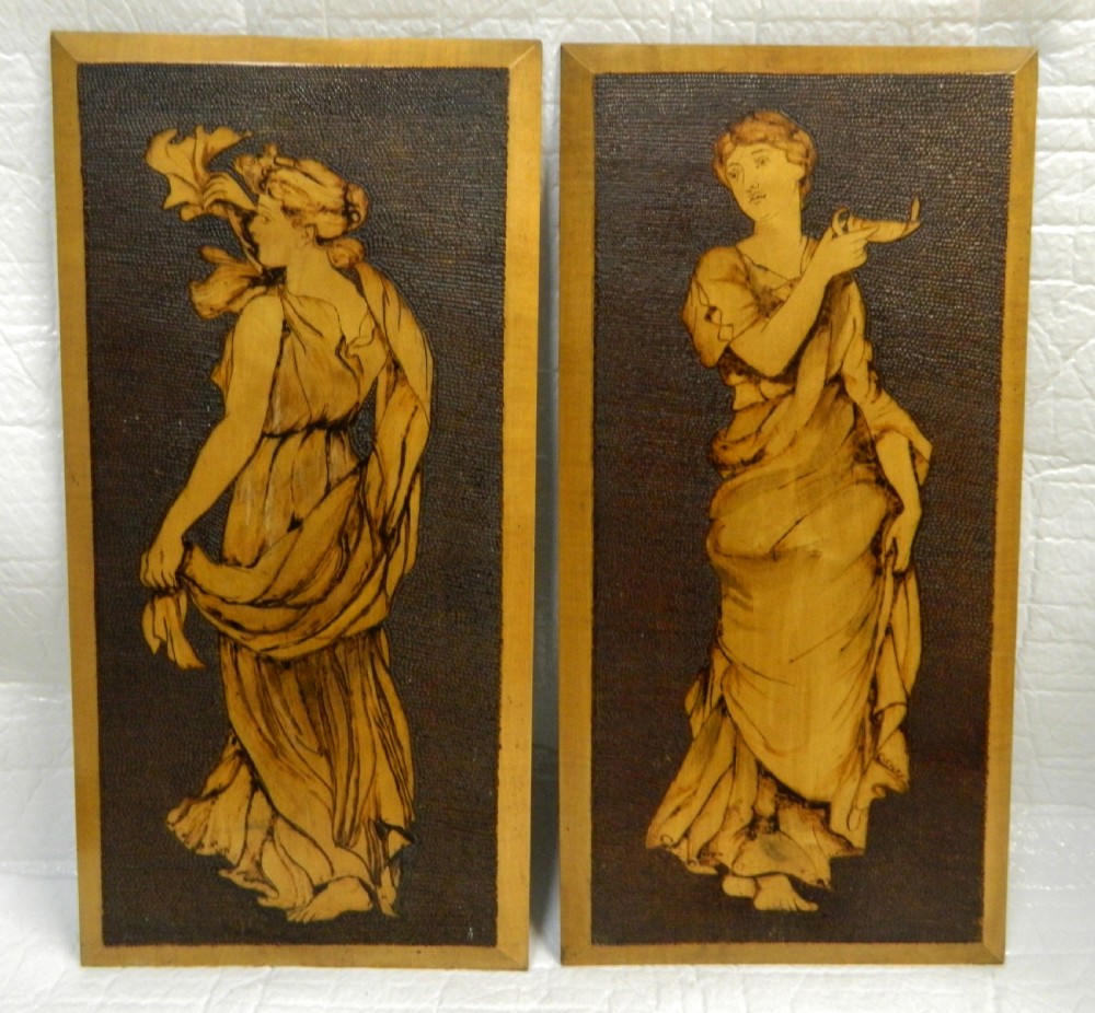 pair of Arts & Crafts poker work wall panels
