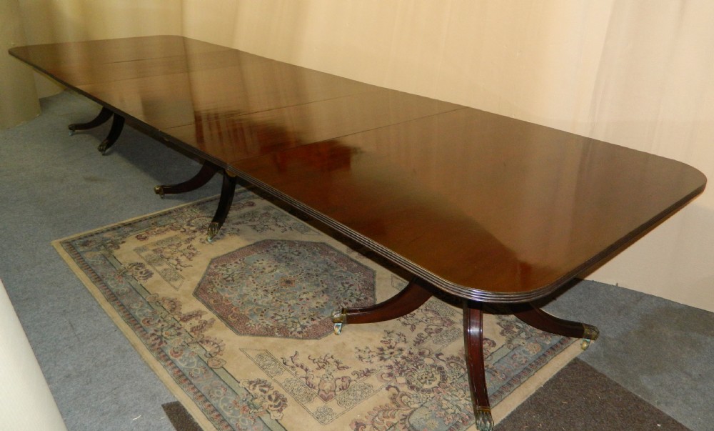 large 15' mahogany triple pedestal dining table View VII
