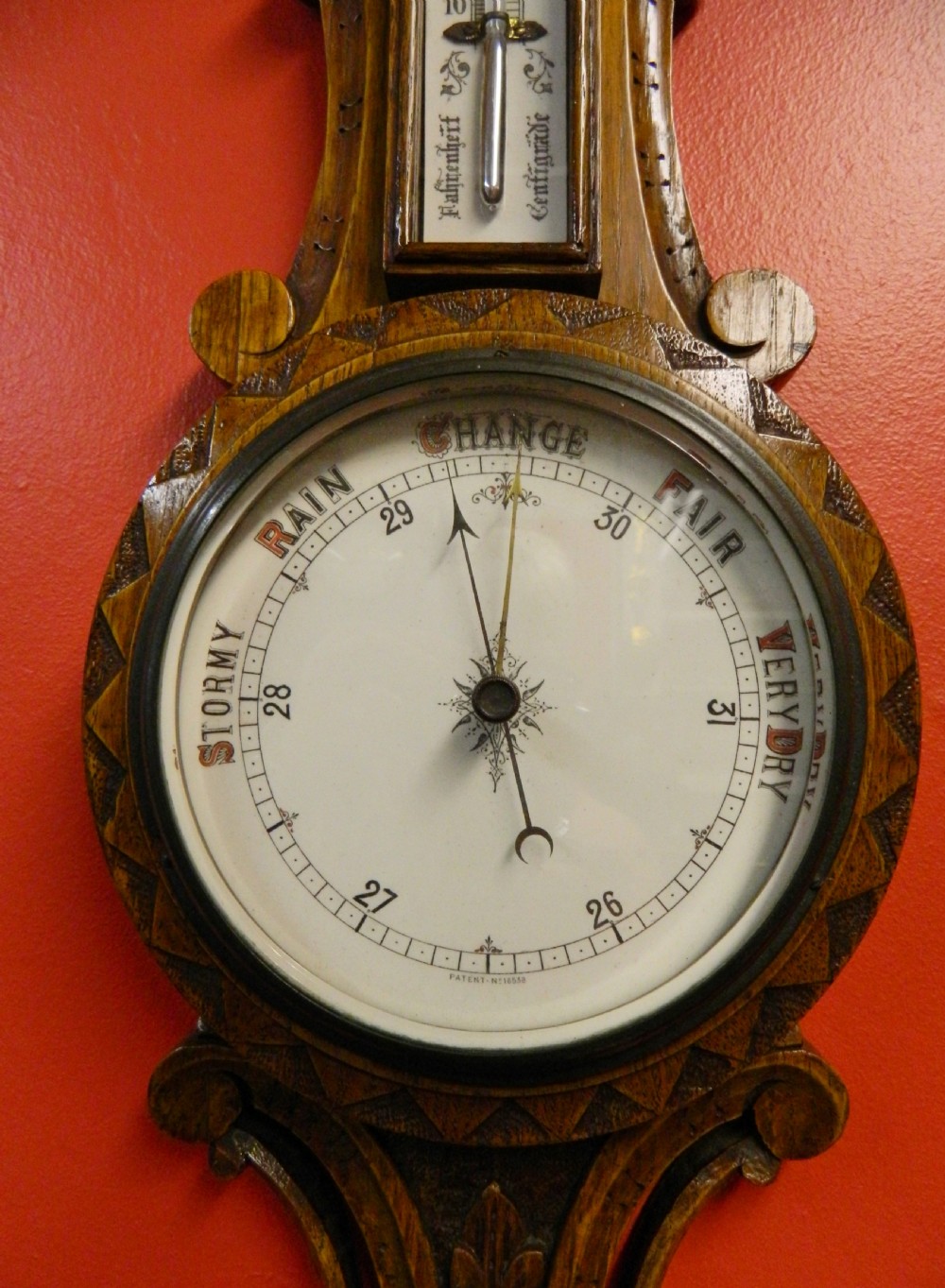 carved oak barometer View II