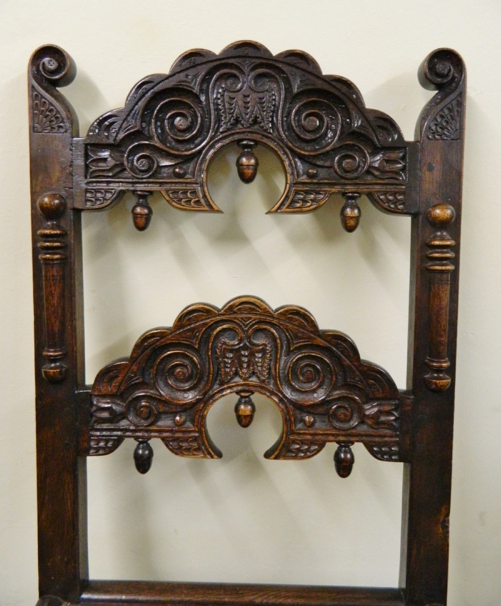 set of 8 carved oak chairs View IV