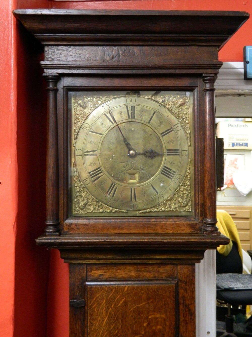 small early oak grandfather clock  - Thomas Storer, Derby View II