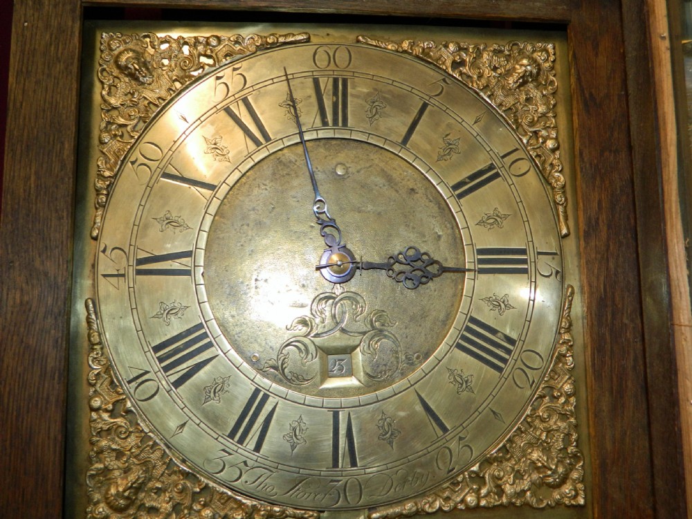 small early oak grandfather clock  - Thomas Storer, Derby View V