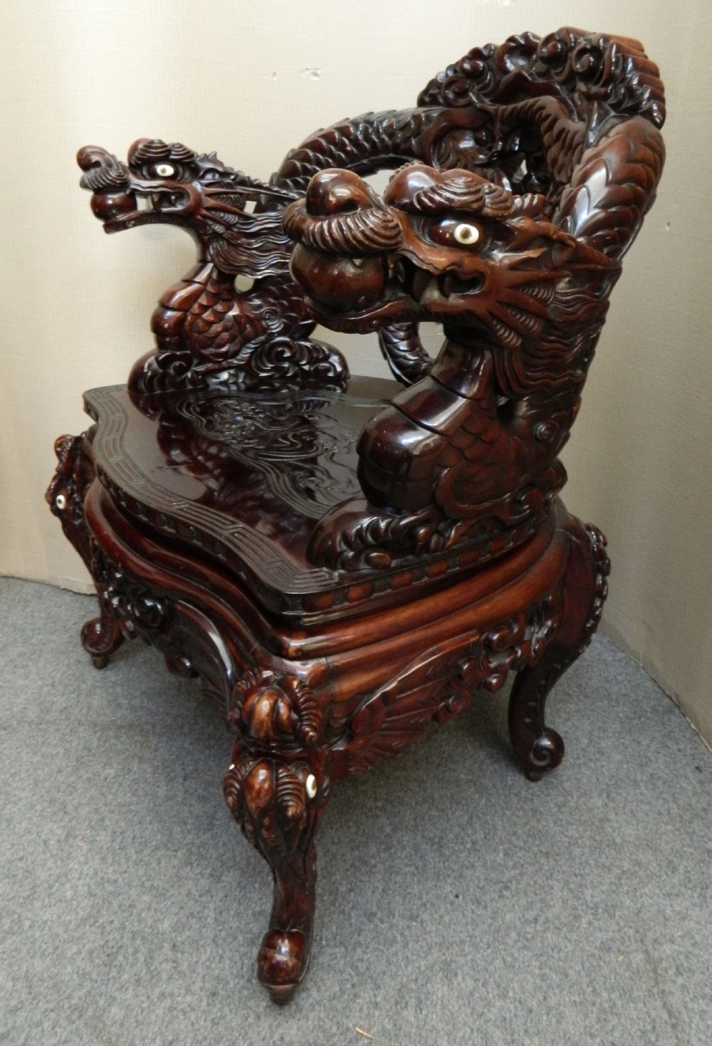 impressive pair of Chinese Dragon chairs View VI