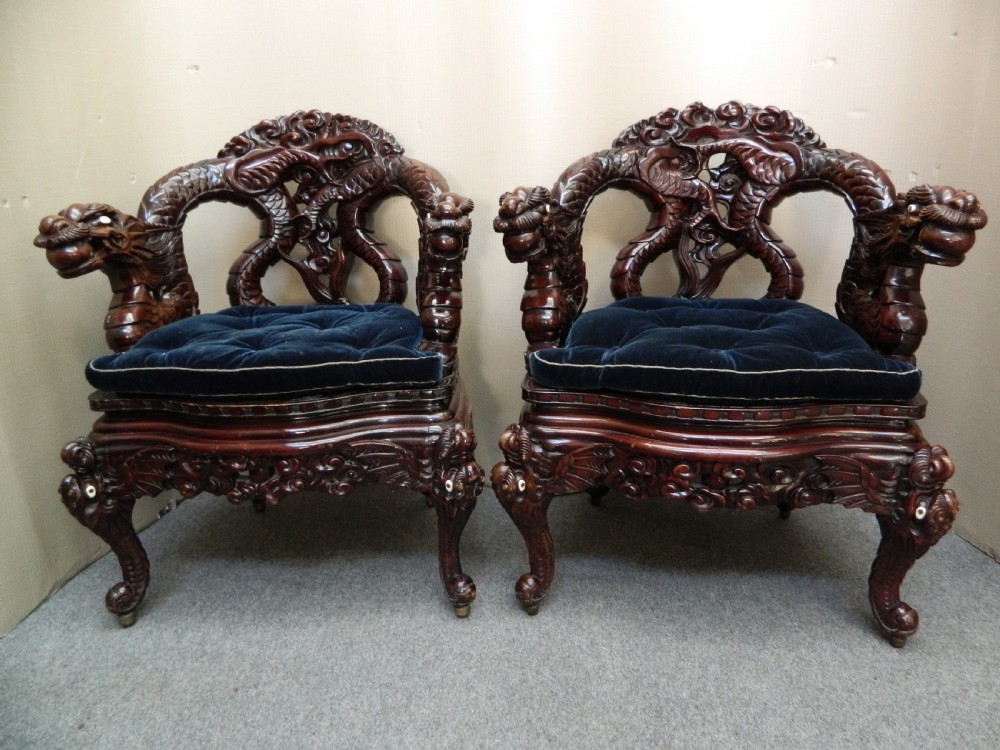 impressive pair of Chinese Dragon chairs View VII