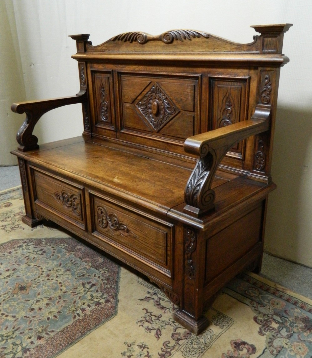carved oak settle View III