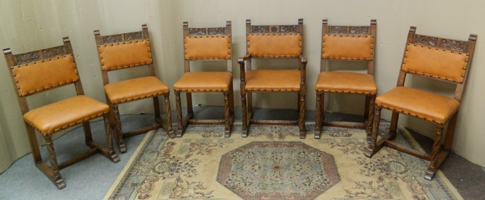 set of 6 carved oak chairs