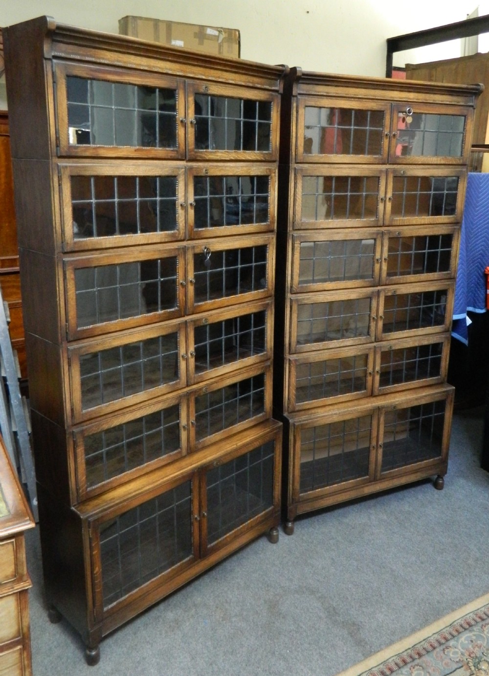 pair of oak stacking bookcases ( with locks )  View III