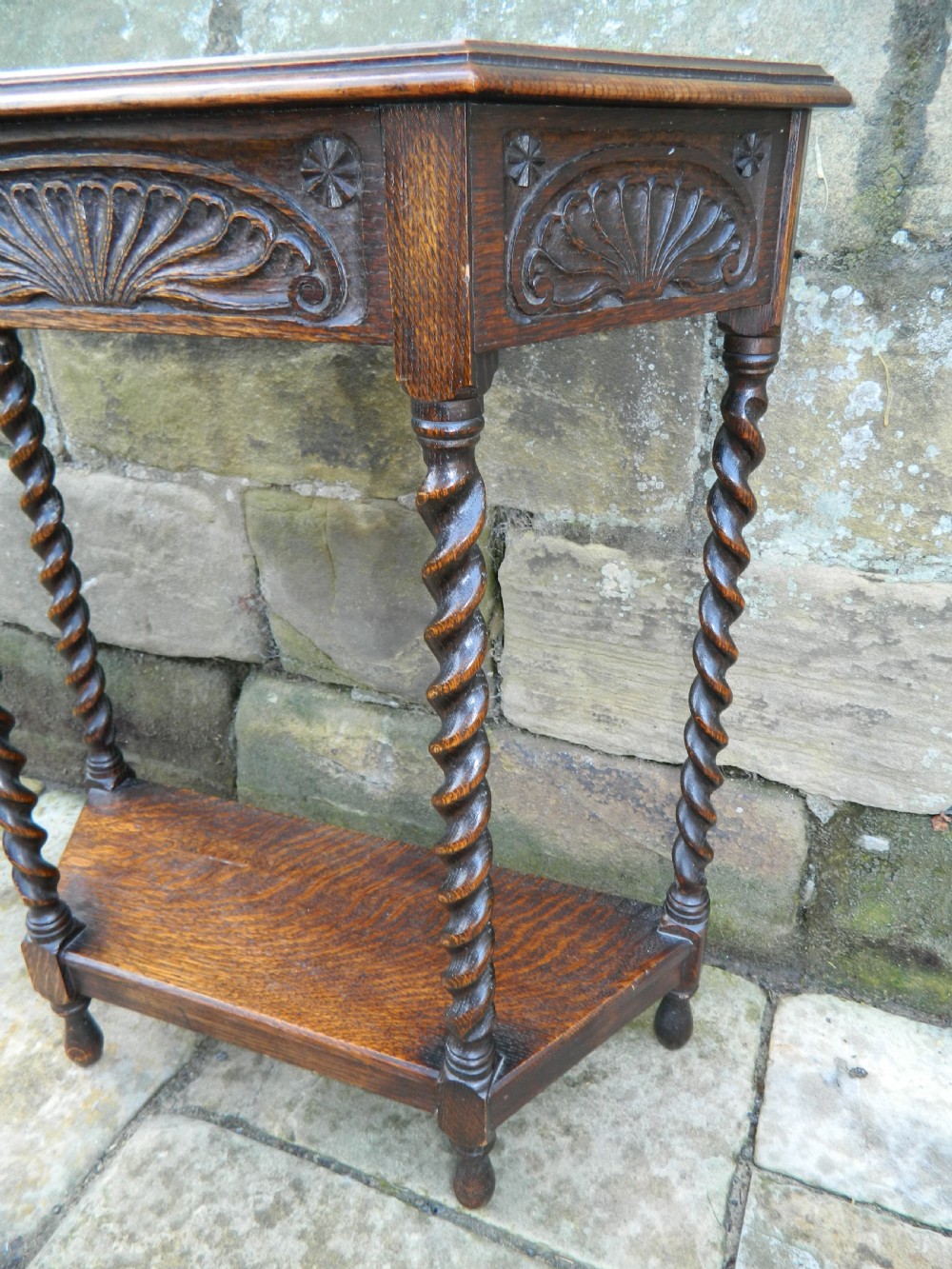 carved oak side table. View V