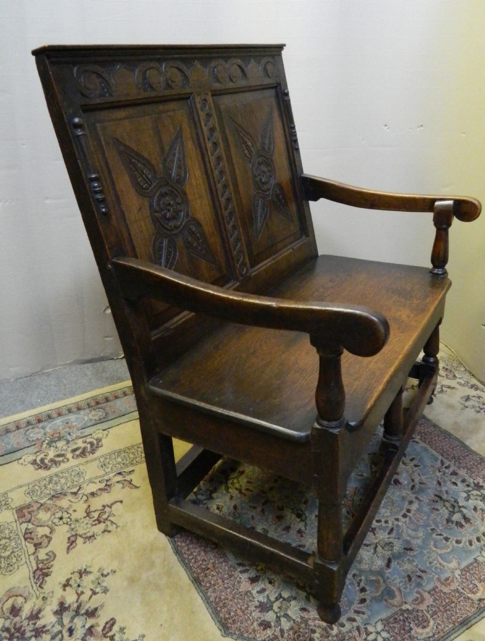 small Georgian oak settle View IV