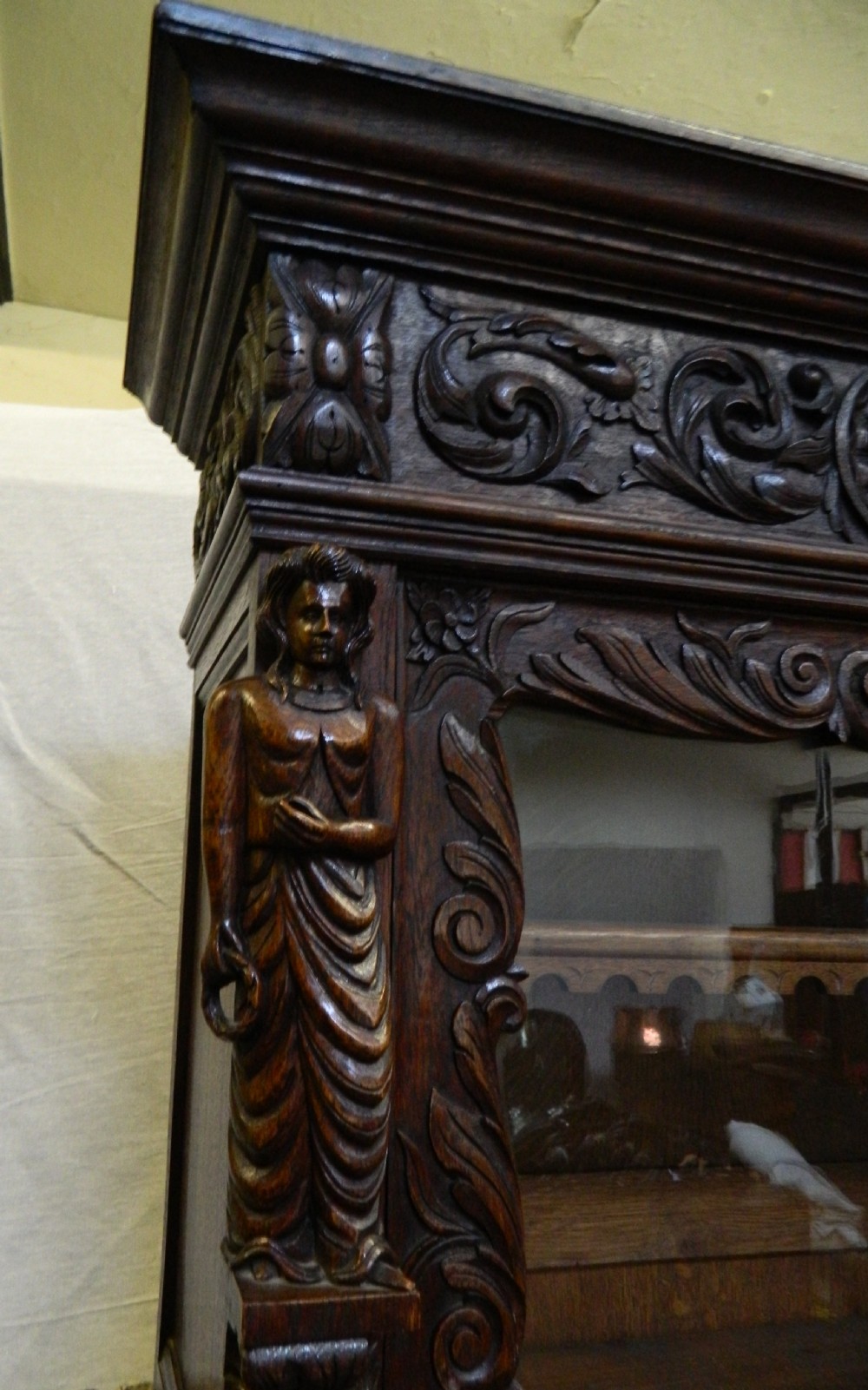 carved oak bookcase cabinet View III