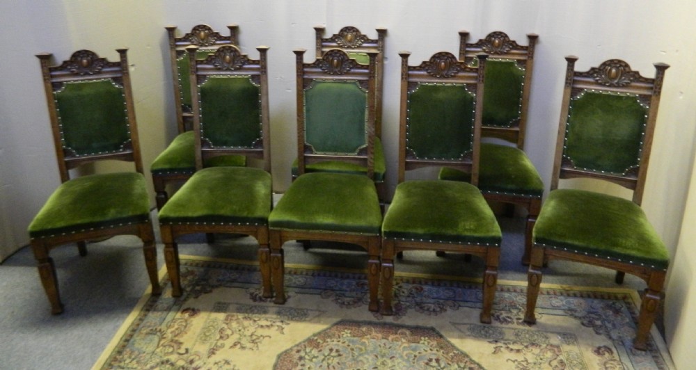 set of 8 oak Arts & Crafts dining chairs