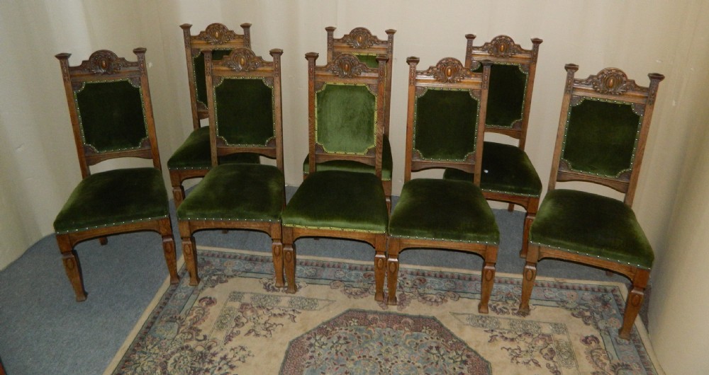 set of 8 oak Arts & Crafts dining chairs View VIII