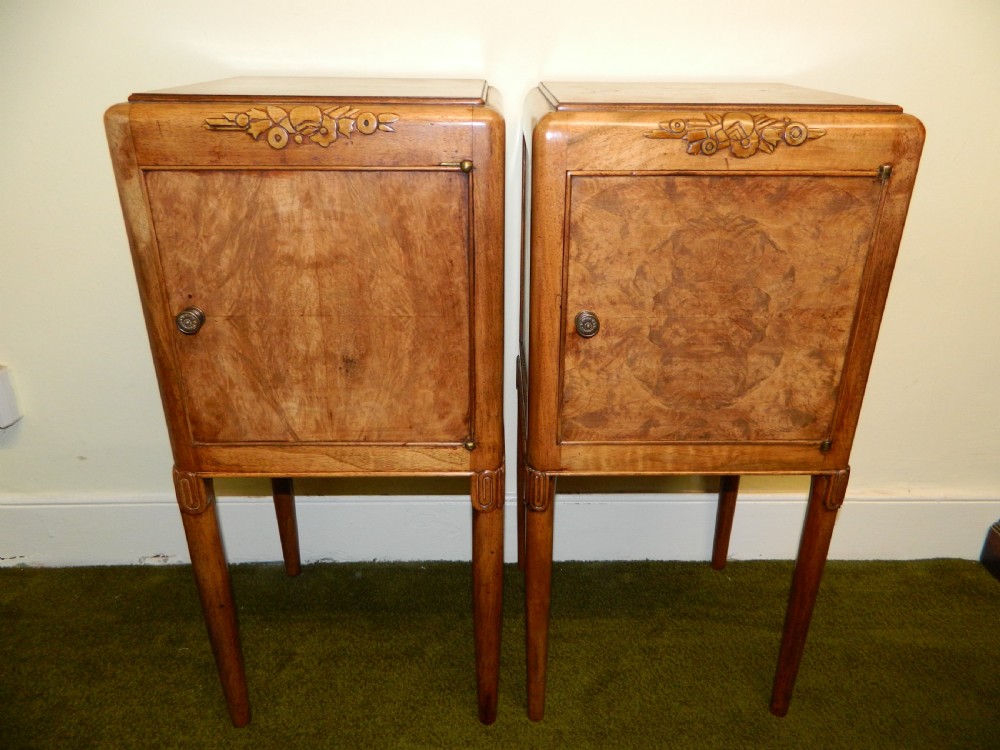 pair of walnut bedside cabinets