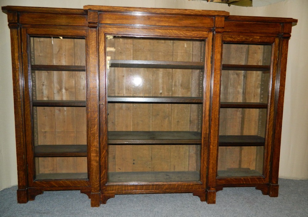 oak breakfront bookcase