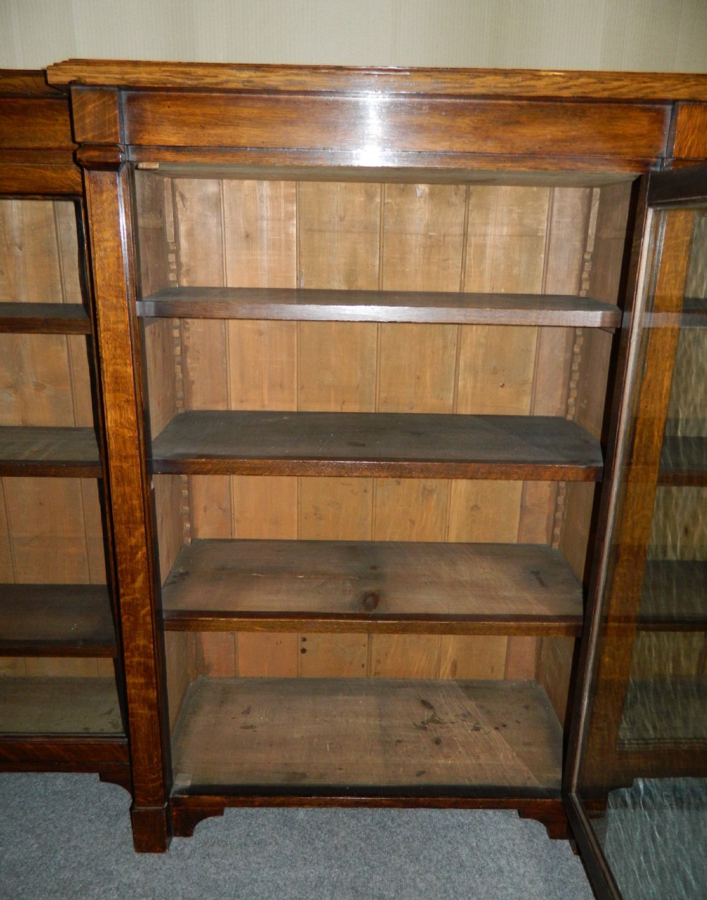 oak breakfront bookcase View V