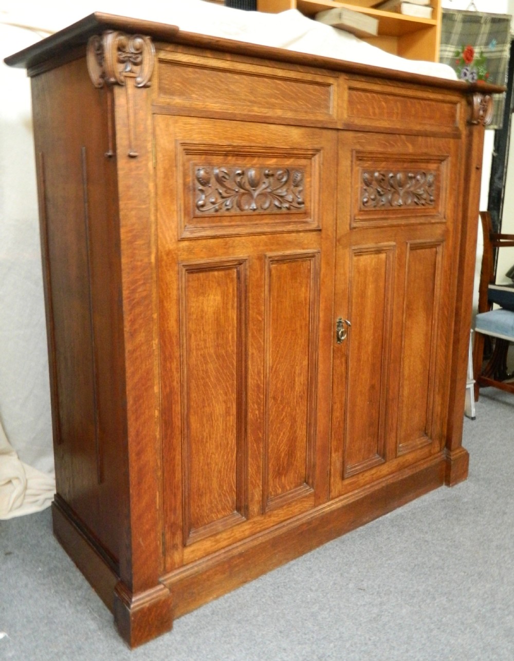 Arts & Crafts oak press cupboard View IV
