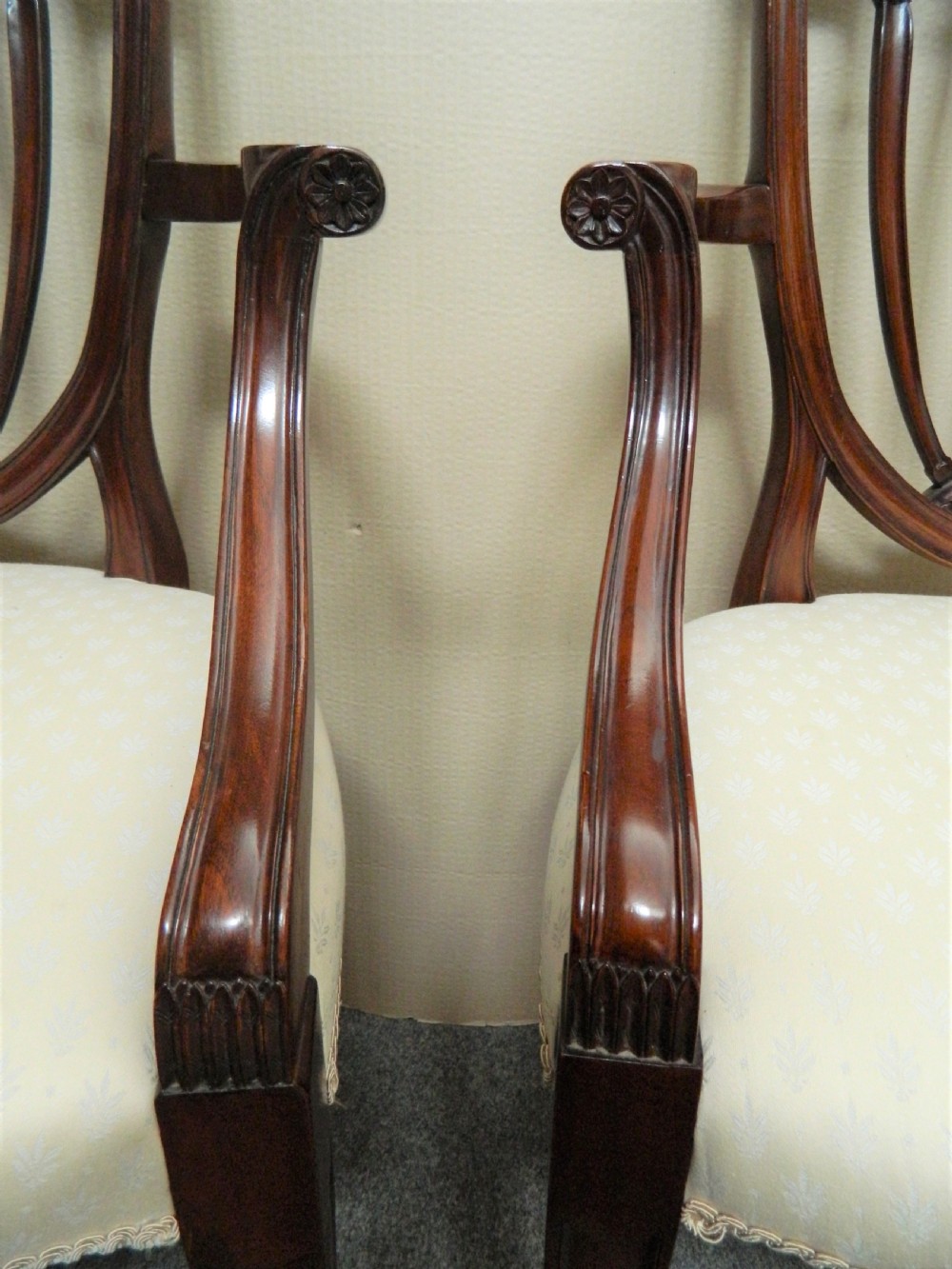 set of 10 mahogany Hepplewhite style dining chairs View V