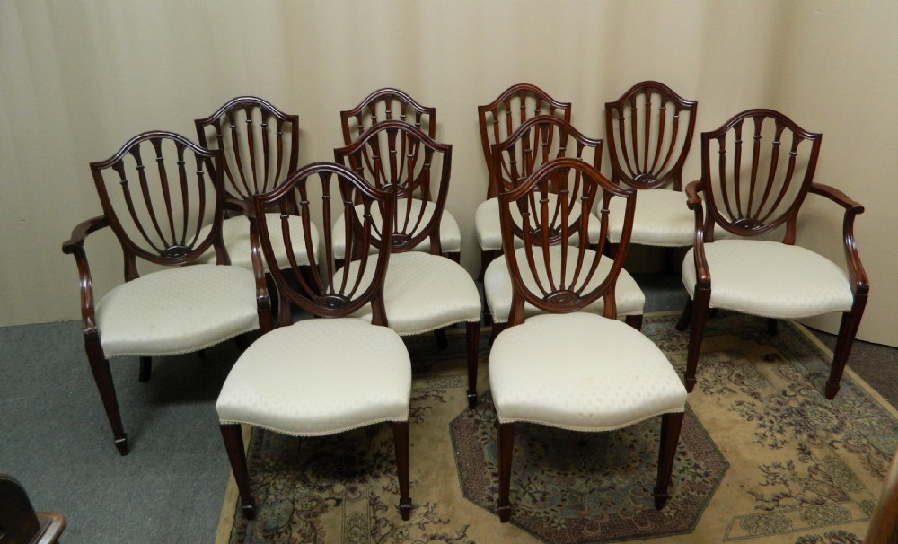 set of 10 mahogany Hepplewhite style dining chairs View VIII