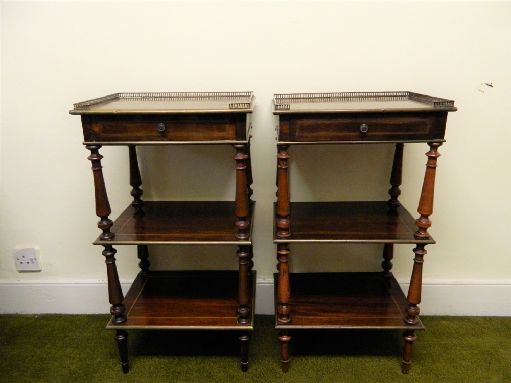 pair of goncalo alves etageres with brass inlay View II