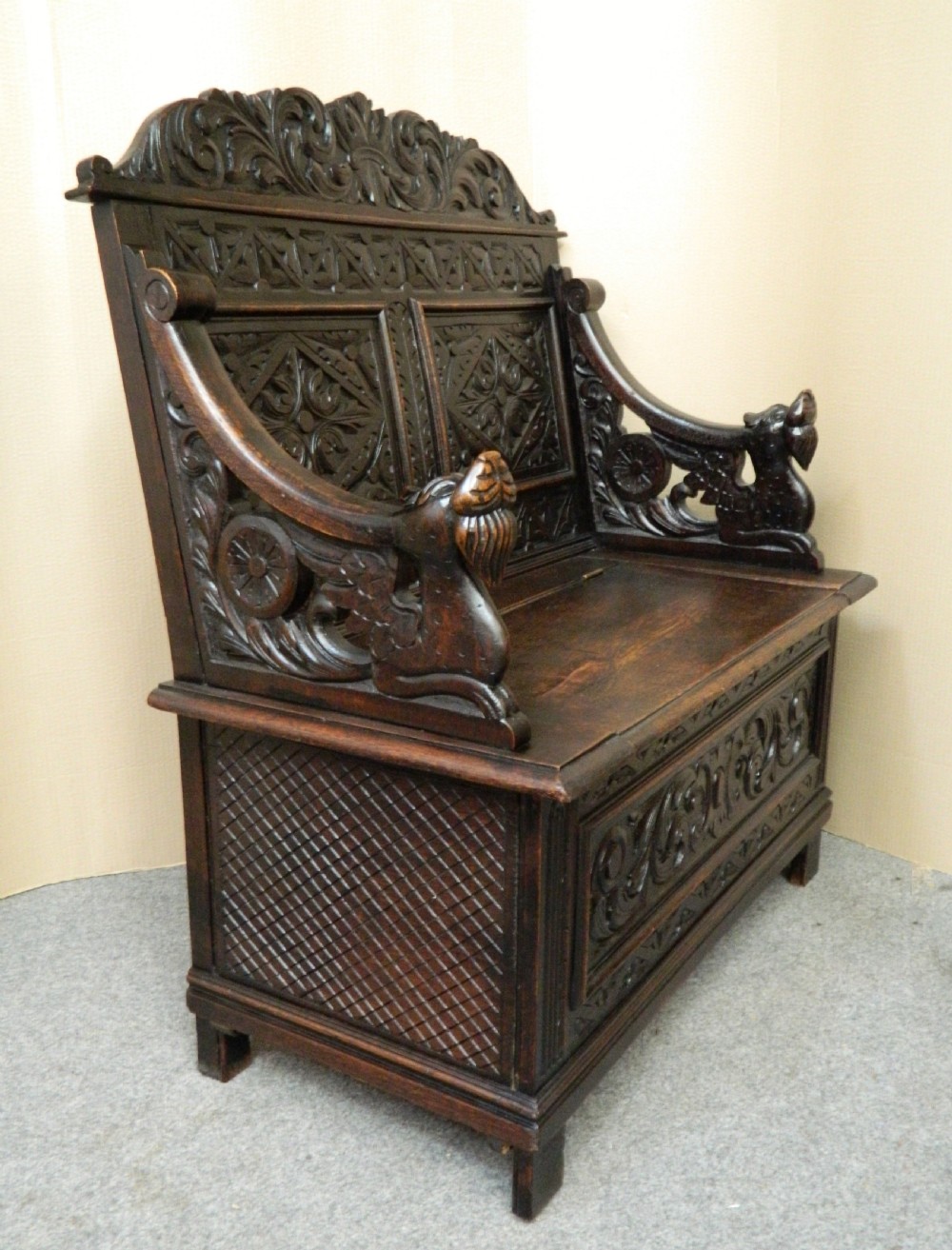 carved oak settle View III