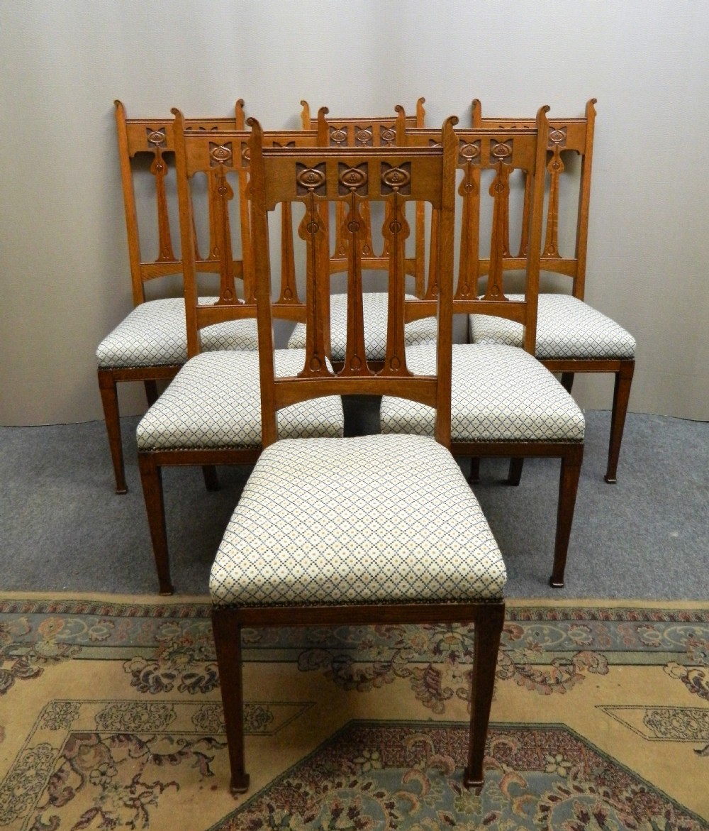set of 6 oak Arts & Crafts dining chairs View VII